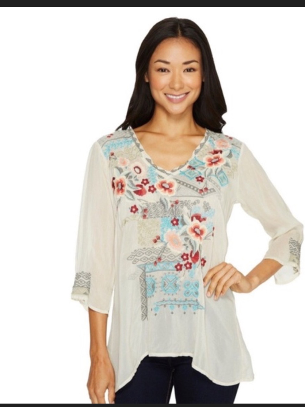 Johnny Was | Freya Blouse | Women's Floral Embroidered V-Neck Top